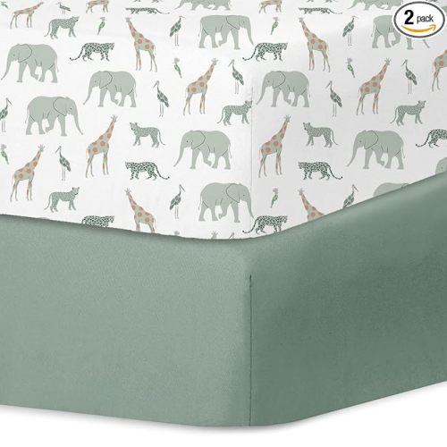 Little Grape Land Crib Sheets for Boys and Girls 2pk Baby Crib Fitted Sheet for Standard Size Crib and Toddler Mattress Super Soft Baby Sheet, Safari