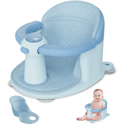 Baby Bath Seat for Babies 6 Months & up, Soft Cushions, Non-Slip Baby Bath Seat, Safe & Comfortable Baby Bath Support, for Bathtub/Living Room/Shower Room (Blue)