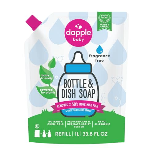 Dapple Refill Pack Baby Bottle and Dish Liquid, Fragrance Free, 33.8 Fluid Ounce