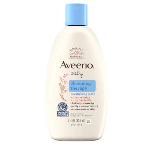 Aveeno Baby Cleansing Therapy Moisturizing Body Wash, 8 oz | Natural Oatmeal & ProVitamin B5, Tear-Free Baby Bath Wash, Sensitive & Eczema-Prone Skin, Hypoallergenic