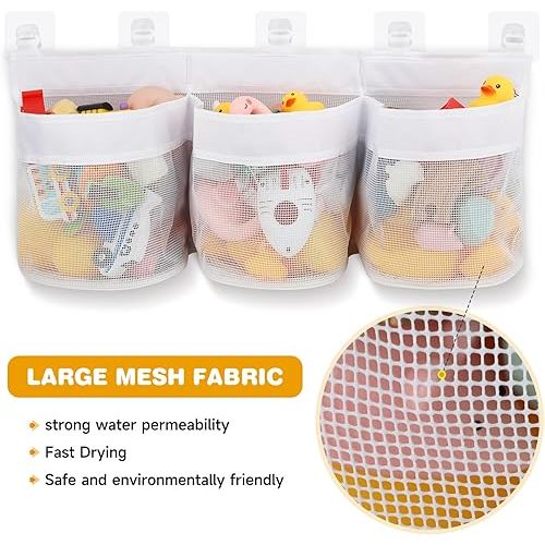 2 Pack Bath Toy Storage Bag, Bath Toy Hanging Organizer Net, Bath Toy Mesh Bag, Storage and Sorting Of Toys, Ideal for Bathroom Organizer