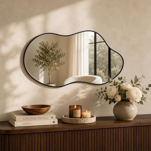 Irregular Wall Mirror 25 x 46 Inch Asymmetrical Black Mirror