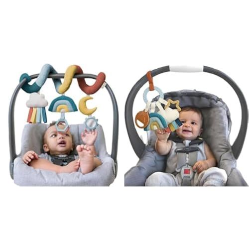 Itzy Ritzy Car Seat Spiral and Busy Ring Teething Toy Bundle (Rainbow)