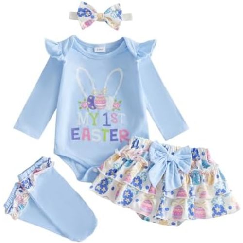Baby Girl Football Outfit Rugby Print Romper Skort Stockings Headband 4Pcs