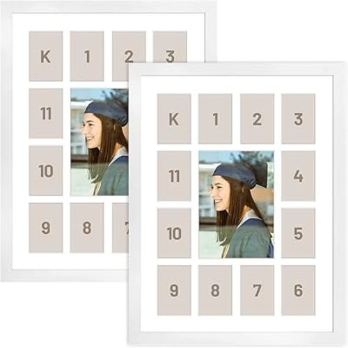 Golden State Art, 12x16 White Wood Frame - 13 Opening White Mat - Displays One 5x7 Photo and Twelve 2.5x3.5 Pictures - Collage Frame - Real Glass, Great for Displaying Collection Cards, 2 Pack
