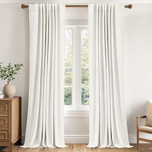MIULEE 100% Blackout Linen Curtains for Bedroom 40W x 84L White 2 Panels