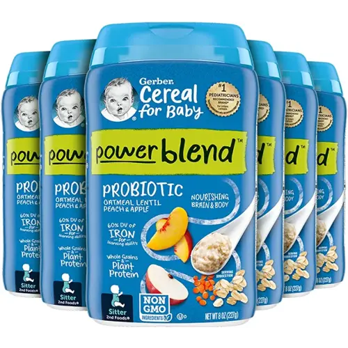 Gerber Baby Cereal 2nd Foods Probiotic, Powerblend, Oatmeal Lentil Peach Apple, 8 Ounce (Pack of 6)