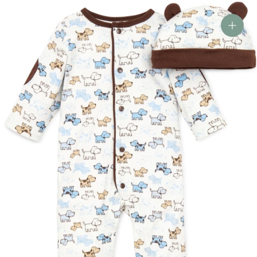 Cute Puppies Footed One-Piece And Hat