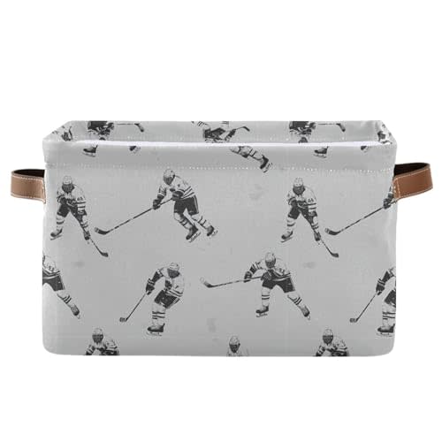 Aslsiy Storage Basket Gray Hockey Players Nursery Bins Baby Canvas Box Clothes Shelf Basket Laundry Hampers 1 Pcs