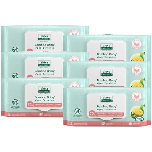Aleva Naturals Bamboo Baby Sensitive Wipes- Natural and Organic Formula, Hypoallergenic, Biodegradable, Extra Strong and Ultra-Soft, Perfume Free Diaper Wipes - New Eco-Friendly, Sustainable Packaging- 72 Count X 6= 432 Wipes Total