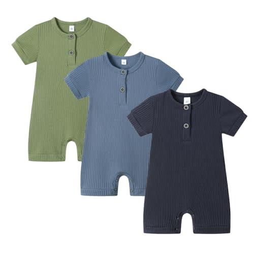 Bafeicao Baby Boy Girl 2/3 Pack Solid Romper Ribbed Short/Long Sleeve Bodysuit Jumpsuit Infant Knitted Outfits Clothes