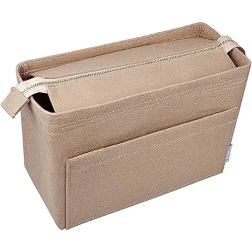 Vercord Felt Zipper Handbag Tote Purse Duffel Backpack Organizer Insert Beige Large