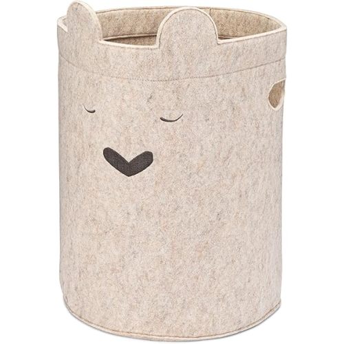 Parker Baby Bear Felt Laundry Hamper | Spacious & Collapsable Storage Basket for Nursery | Lightweight Laundry Hamper Basket with Flexible & Sturdy Handles | Neutral Colors & Fits Any Room