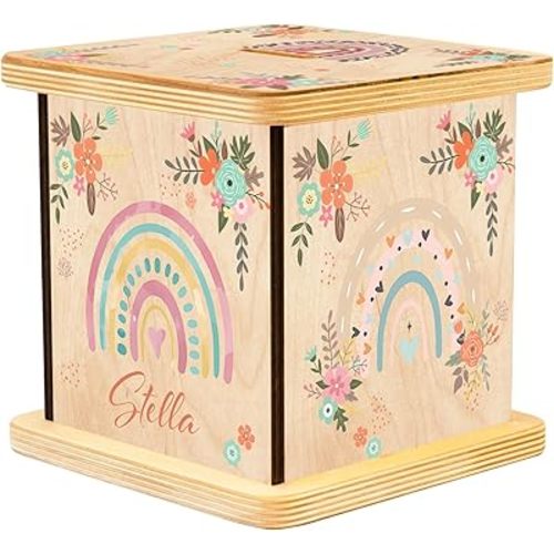 Personalized Piggy Bank, Wooden Money Banks for Kids, Custom Gifts for Boys and Girls, Personalized Piggy Bank for Girls (Rainbow TM76)