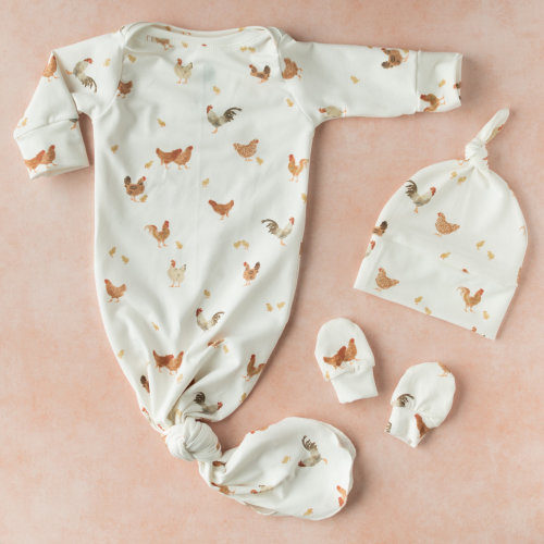 Chicken Baby Outfit, Newborn Knotted Baby Gown Set, organic baby clothes, baby boy clothes, baby girl clothes, gender neutral baby outfit