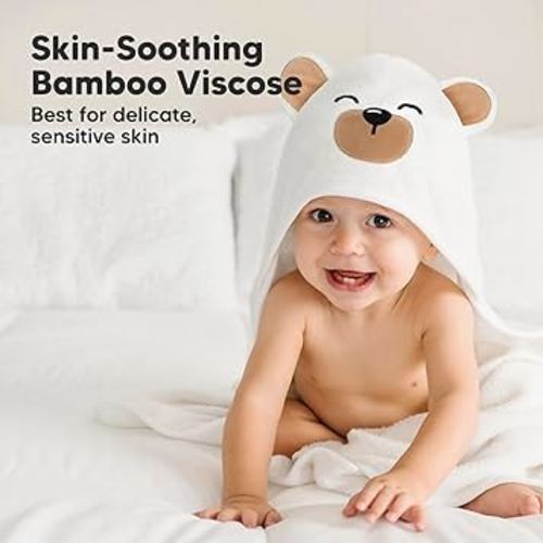 KeaBabies Hooded Baby Towel for Newborn - Viscose Derived from Bamboo Large Baby Bath Towels with Hood for Boys, Girls, Toddler, Extra Absorbent & Soft Newborn Bath Essentials (Grizzly)