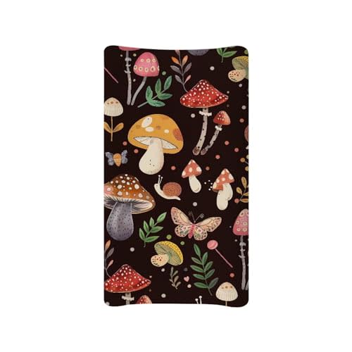Cute Mushroom Changing Pad Cover Stretchy Soft Universal Tray Table Mat Waterproof Lightweight Breathable Cradle Sheets Fit 32"x16" Contoured Pad