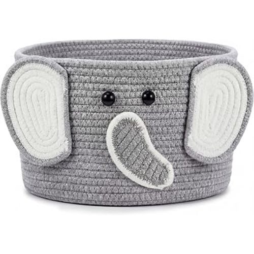 Zopeal Elephant Basket, 11.8"x6.7" Cotton Rope Storage Organizer, Gift Empty Baskets, Cute Animal Bin for Room, Nursery, Organizer Basket for Books, Diapers, and Gifts