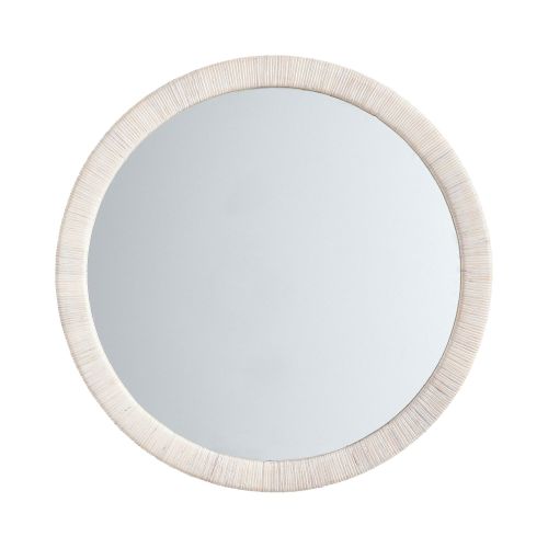 Whitewash Coastal Rattan Round Mirror (30")