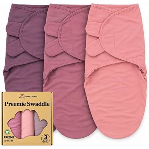 Preemie Swaddle Blanket 3-Pack, GOTS Certified Organic Cotton, Adjustable Hook-and-Loop Swaddle Sack for NICU & Newborn Babies, Soft Breathable Wrap, Reduces Startle Reflex, Up to 7 lbs