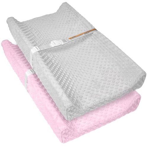 2 Pack Baby Changing Pad Covers, Super Soft Plush Dot Diaper Changing Table Covers Fit 32x16 Inch Changing Table Pad for Baby Boys & Girls