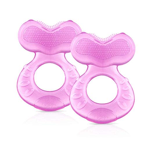 Nuby Silicone Teethe-EEZ Teether with Bristles (Pink-2 Count)