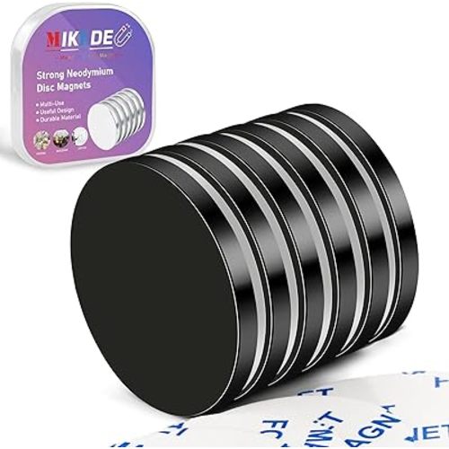 MIKEDE Rare Earth Magnets, Super Strong Black Round Magnets with Adhesive Backing, Heavy Duty Disc Magnets Neodymium Magnets for Crafts, Cabinet, Office, DIY, 1.26 inch D x 1/8 inch H - 6 Pack