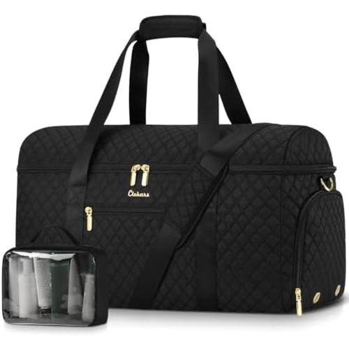 Weekender Bags for Women, Wide Open Large Travel Duffle Bag with Shoe Compartment, Overnight Hospital Bag For Women Labor Delivery, Carry on Bag Personal Item Travel Bag with Wet Pocket (Black)