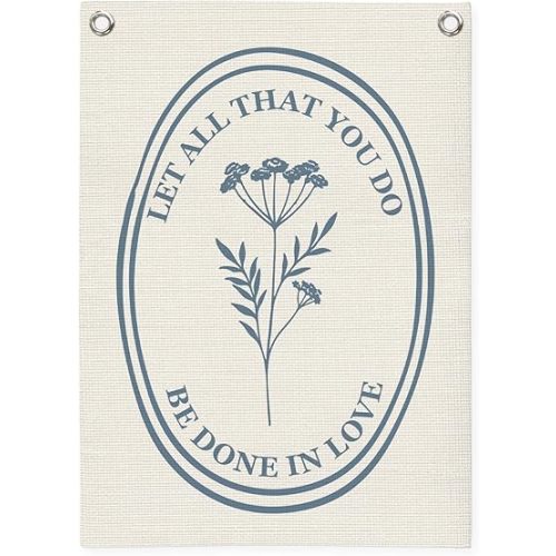 Christian Wall Decor,Positive Affirmations Flower Wall Decor Banner,Let All That You Do Be Done in Love Wall Hanging Flag for Classroom Playroom Bedroom Nursery Dorm 18x25 Inch