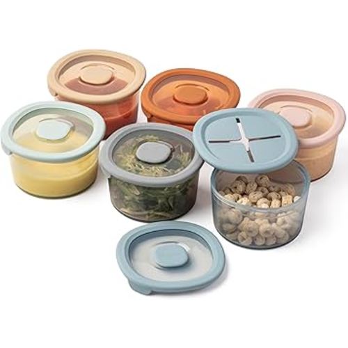 Moonkie Silicone Snack Containers for Kids and Toddlers | 8 oz Baby Food Containers with Airtight Lids and A Snack Lid | Baby Food Jars | BPA Free | Freezer & Dishwasher Safe | 6 Pack