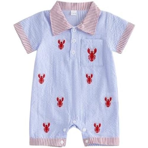BemeyourBBs Newborn Baby Boy Summer Clothes Short Sleeve Dress Shirt Romper Button Jumpsuit Gentleman One Piece Outfit