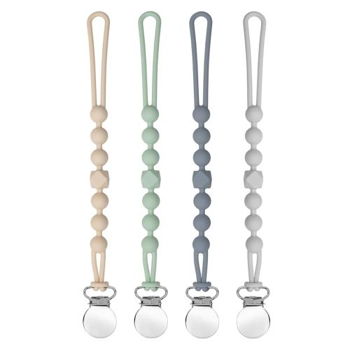 Pacifier Clips for Boys - MORIBOX Silicone Paci Clip Teething Relief with One Piece Baby Binky Holder for Shower Birthday Gift 4 Pack