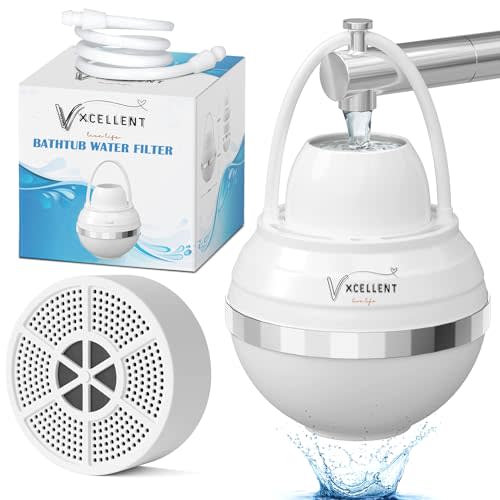 VXCELLENT 8-Stage Bathtub Water Filter – Removes Chlorine & Impurities – Vitamin C + Carbon Filtration – Long-Lasting 5,000 Gallons – Skin & Hair Friendly Bath Filter