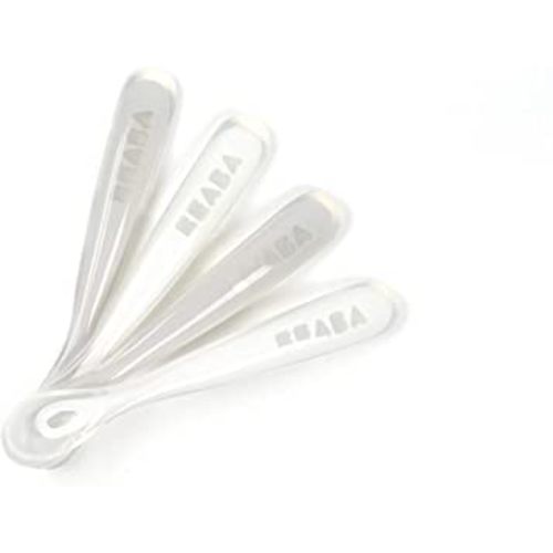 BEABA First Stage Baby Feeding Spoon Set, THE ORIGINAL Soft Tip Silicone Spoons for Babies, Gum Friendly BPA Lead Phthalate and Plastic Free, Great Gift Set (4 Pack), Cloud