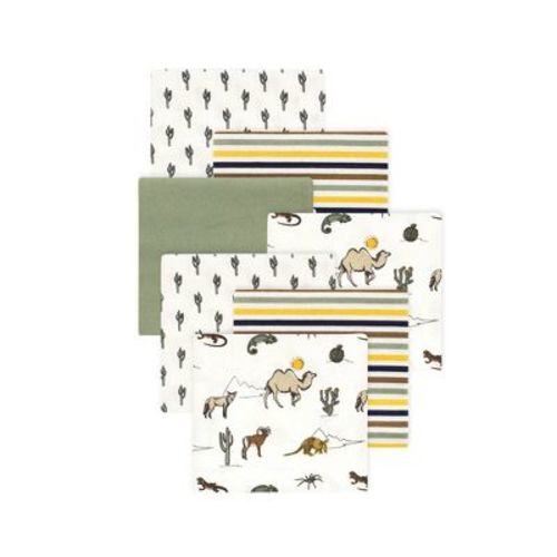 Little Treasure Hudson Baby Boys Cotton Poly Flannel Receiving Blankets Multipack, Green Desert Animals, 30x30 inches
