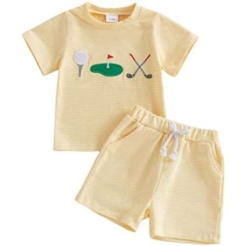 GOOCHEER Toddler Boy Clothes Baby Summer Outfit Golf Embroidery Striped Short Sleeve T-Shirt Top Shorts Set