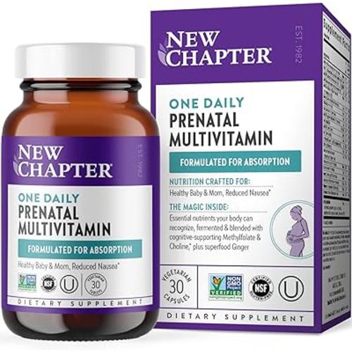 New Chapter Prenatal Vitamins, One Daily Prenatal Multivitamin with Methylfolate + Choline for Healthy Mom & Baby, Gluten Free & Non-GMO, 30 Count