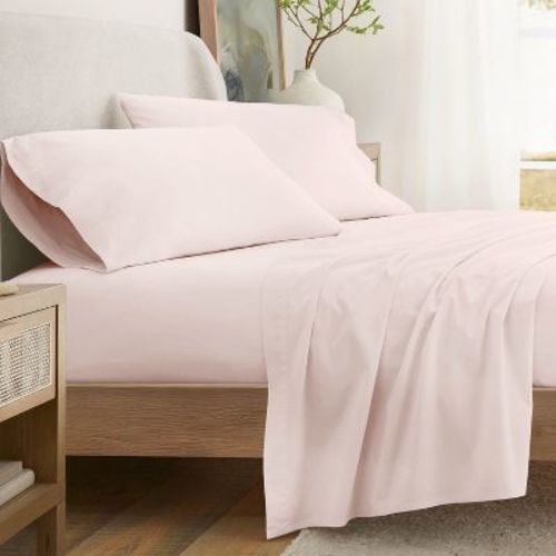 100% Percale Cotton 4PC Sheet Set, Brushed & Pre-Washed Bedding for Softness & Comfort - Becky Cameron, Rose, Full
