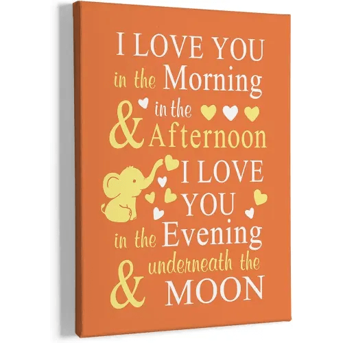 HIWX Baby Elephant Nursery Decor, Elephant Wall art Decor, I Love You In The Morning Sign Framed Canvas Painting Wall Art Decor, Elephant Nursery Baby Wall Art Home Decoration For Room Bedroom 11x14（Orange）