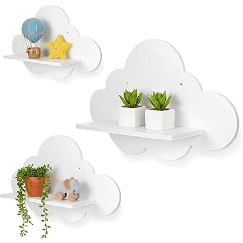 Meyeyaia 3 Pcs Cloud Shelves White Wavy Small Nursery Wall Decor Wall Mounted Cute Cloud Floating Shelves for Nursery Bathroom Living Room Bedroom Corner