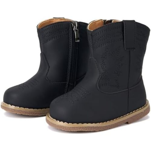 Newsonet Baby Cowboy Cowgirl Boots Infant Western Boots Toddler Boys Girls Round Toe Riding Mid Calf Boots All Seasons for 6 9 12 18 24 Months