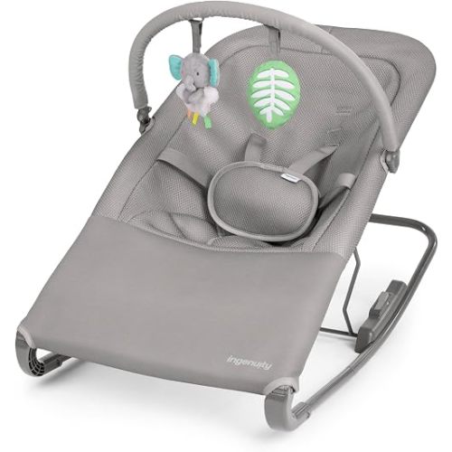 Ingenuity Nestle Vibrating Rocker, Lightweight Foldable Infant Seat with Breathable Fabric, 2-Position Recline, Mini Vibration Unit, 5-Point Harness, Travel Bag