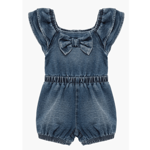 Habitual Kids - Bow Front Flutter Sleeve Stretch Cotton Blend Knit Denim Romper