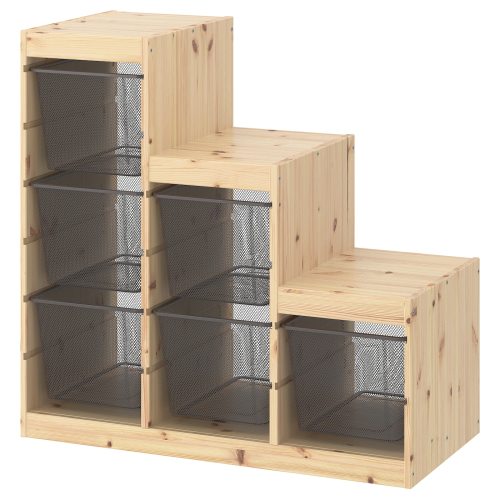TROFAST Storage combination with boxes - light white stained pine/dark gray 37x17 3/8x35 7/8 "