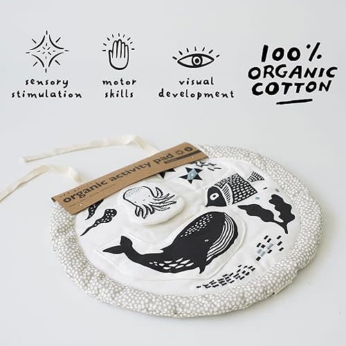 Wee Gallery Ocean Activity Pad Organic Baby Play Mat with Sensory Toys, High Contrast Newborn Essentials Soft Tummy Time Mat for Babies 0-12 Months, Visual and Motor Skill Development Toy