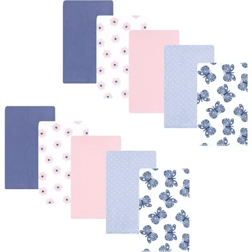 Hudson Baby Unisex Baby Cotton Flannel Burp Cloths 10-Pack, Beautiful Butterfly, One Size