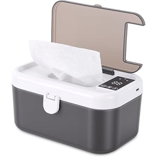 Baby Wipe Warmer, Top Heating Diaper Wipe Warmer, Large Capacity Wipes Dispenser with Spring Loaded Night Light, 3 Temperature Settings