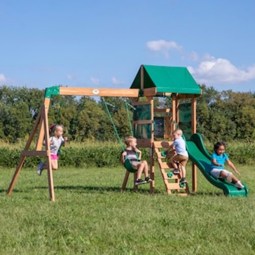 Backyard Discovery Buckley Hill Residential Wood Playset with 2 Swings and Slide Included in the Wood Playsets & Swing Sets department at Lowes.com