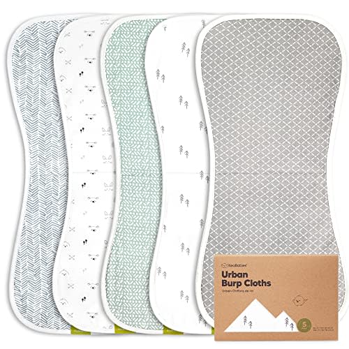 5-Pack Organic Burp Cloths for Baby Boys and Girls - Ultra Absorbent Burping Cloth, Burp Clothes, Newborn Towel - Milk Spit Up Rags - Burpy Cloth Bib for Unisex, Boy, Girl - Burp Cloths (Nordic)