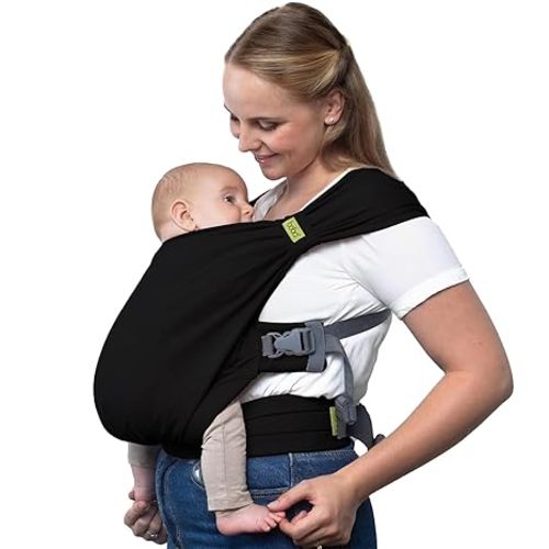 Boba Bliss Pre-Wrapped Baby Carrier with Buckle - Newborn to 7-35 lbs Light, Breathable & Easy to Adjust Hybrid Infant Sling & Toddler Carrier - Certified Hip-Healthy for 0-18 Months - Black